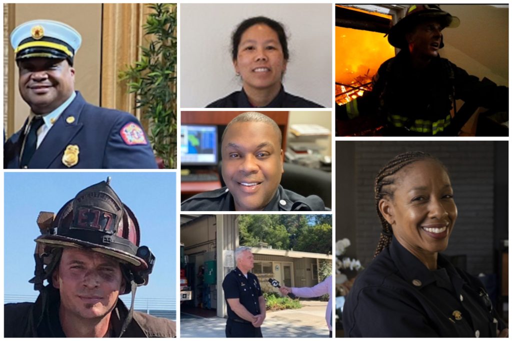 a collage of seven diverse Oakland firefighters